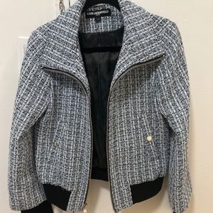 Karl Lagerfeld blue tweed women’s bomber jacket